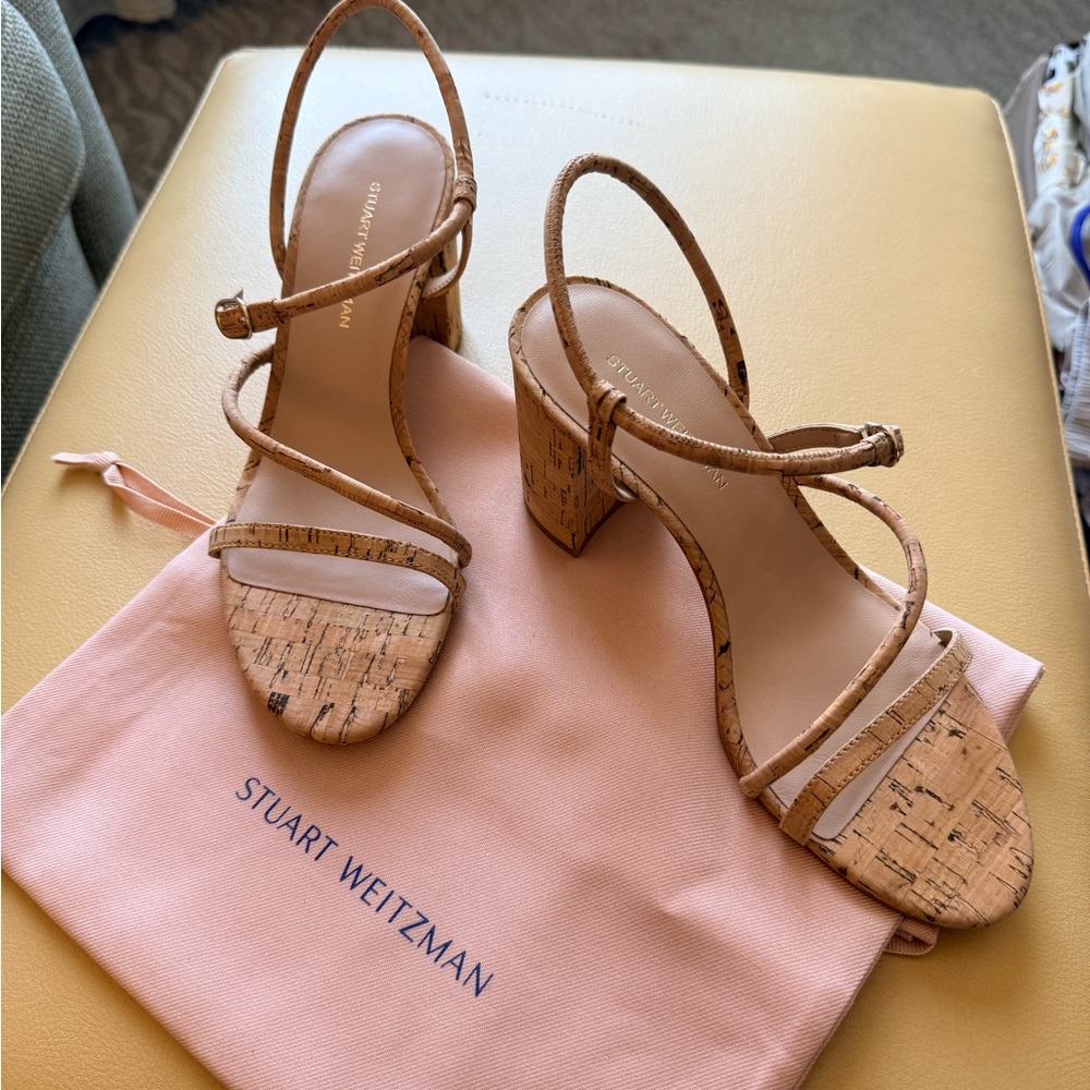 Stuart Weitzman Aimee Block Sandal 60 in Cork Natural